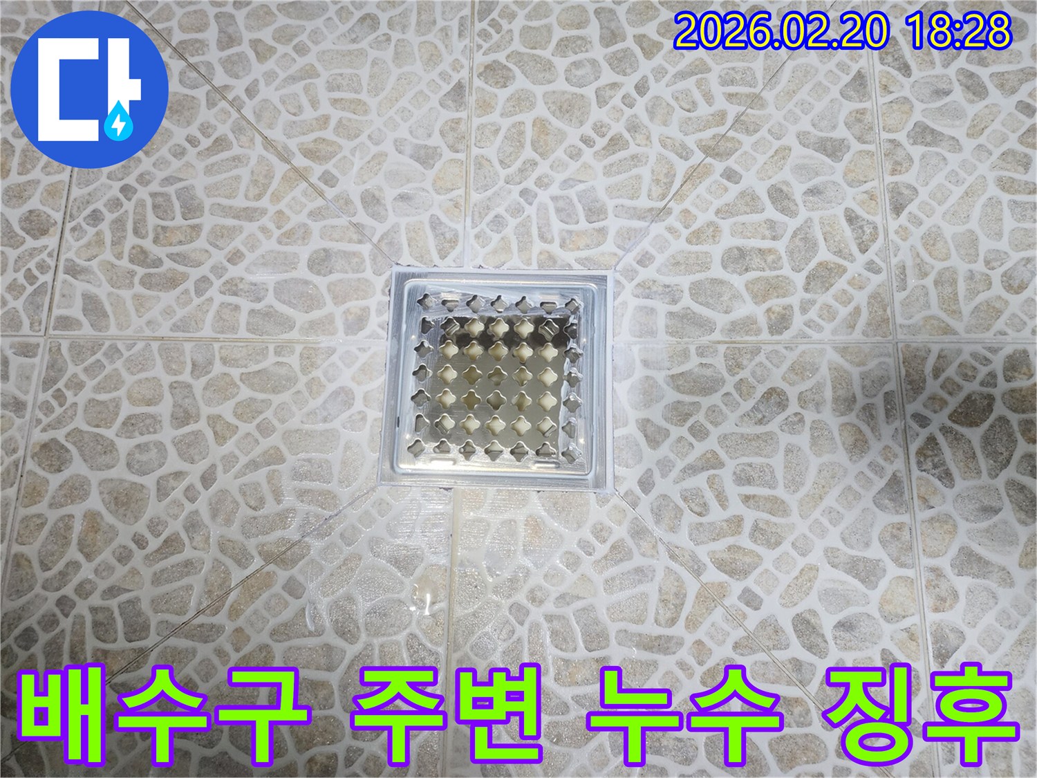 화장실 배수구-주변의-육안 점검으로-누수 발생 여부를-확인하고 있습니다.