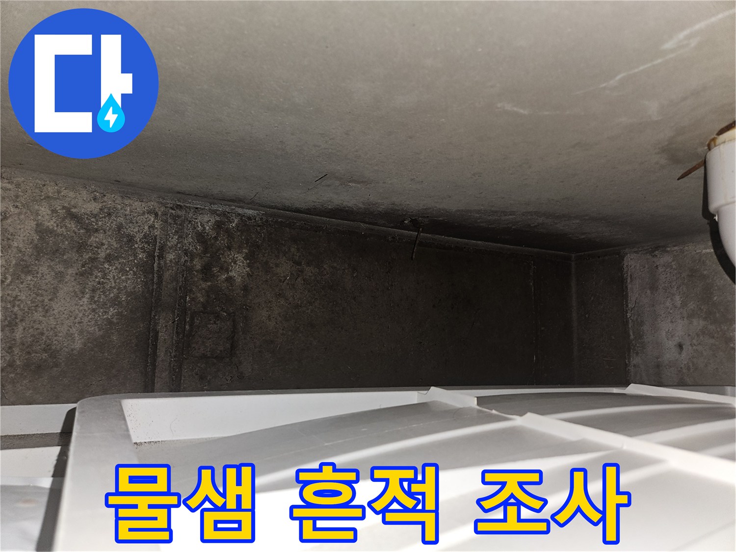 축축하게 젖어 있는 천장 내부 콘크리트 벽면