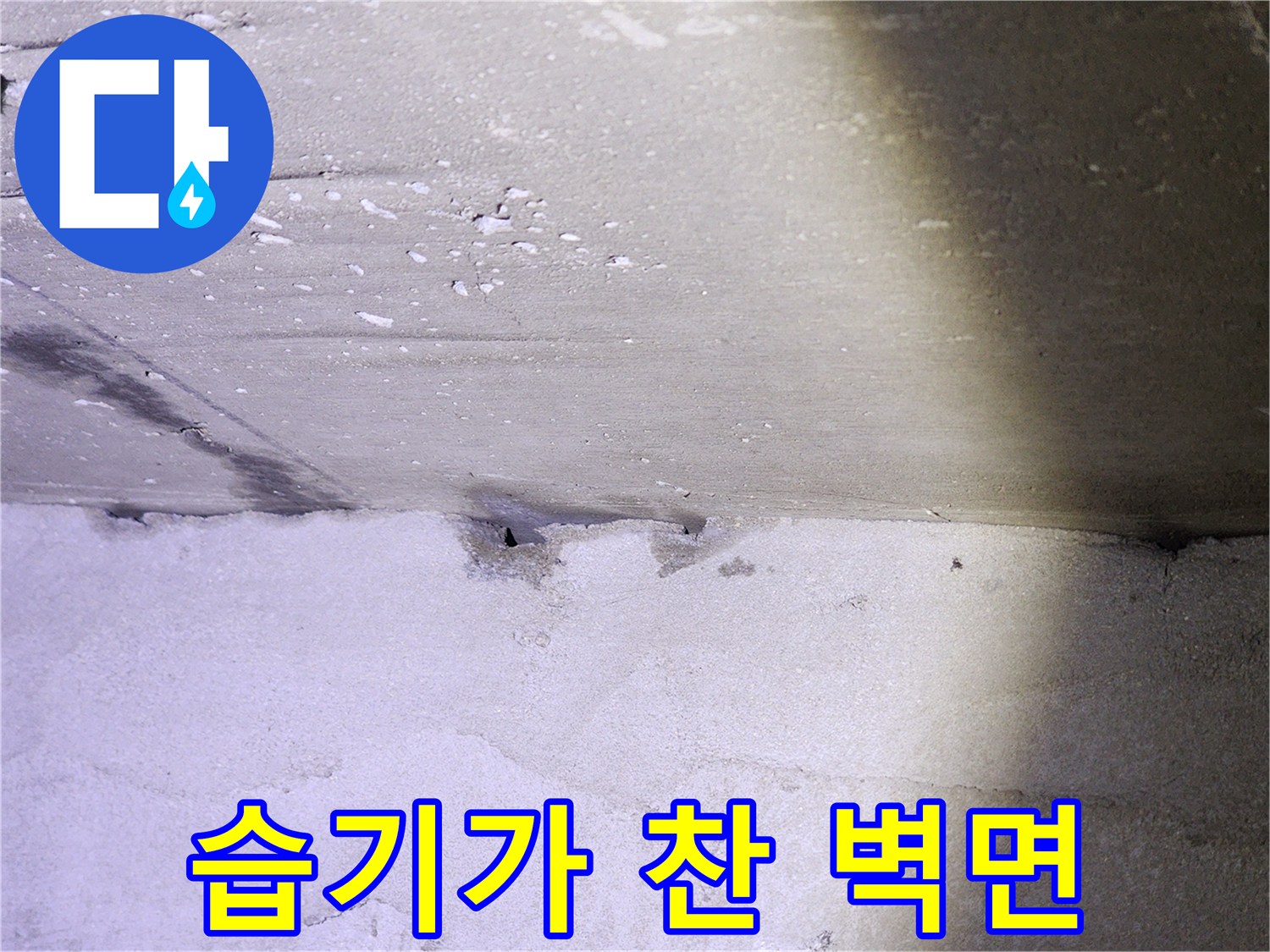 벽면 하단-축축하게 젖은 마감재 부위