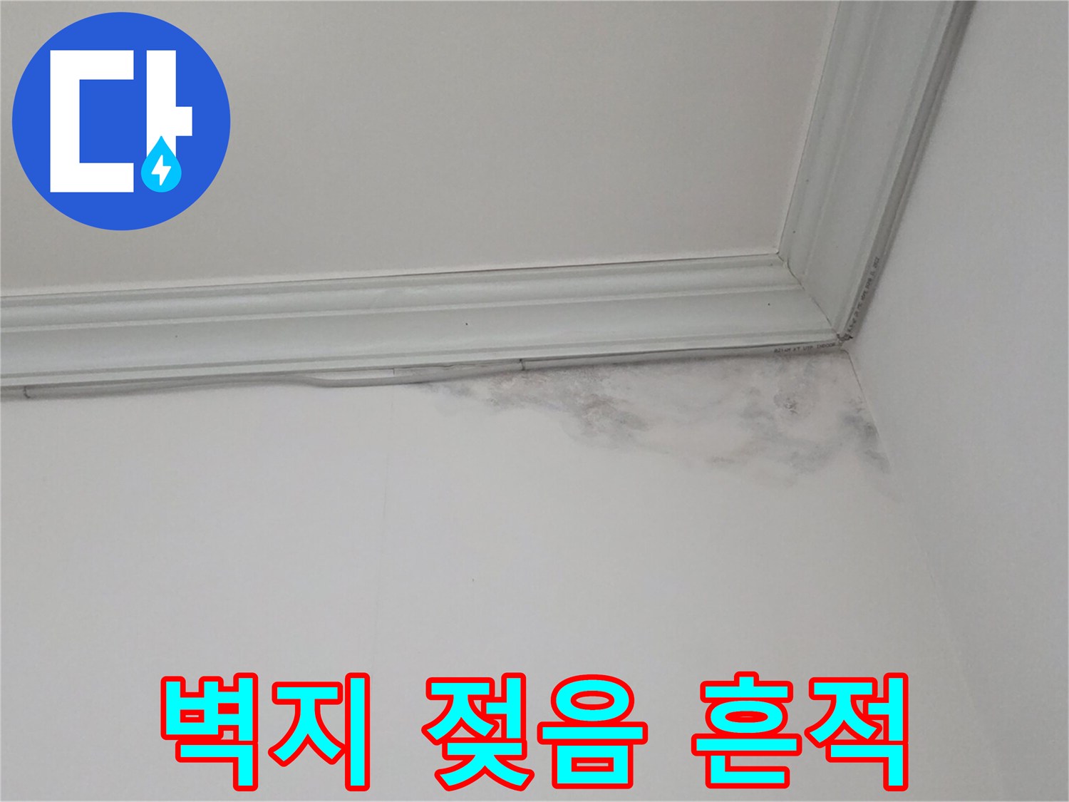 천장 모서리 부근의-습기로 인한 벽지 변색 현상