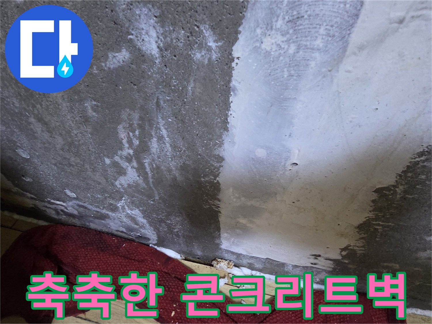 습기를-머금어-하얗게-변한-콘크리트-벽면
