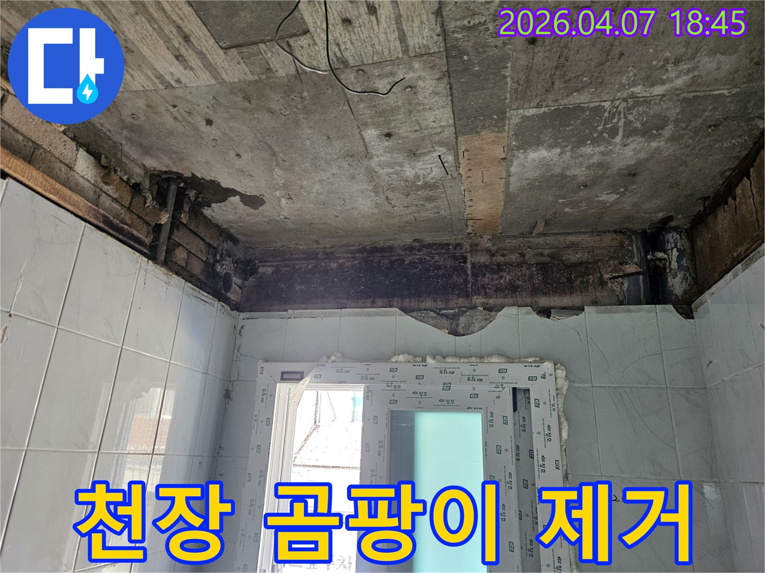 서울 노원구 중계동의-천장에 발생한-누수로 인한-심각한 곰팡이와-물자국을-전문가가 점검하는-현장 사진입니다