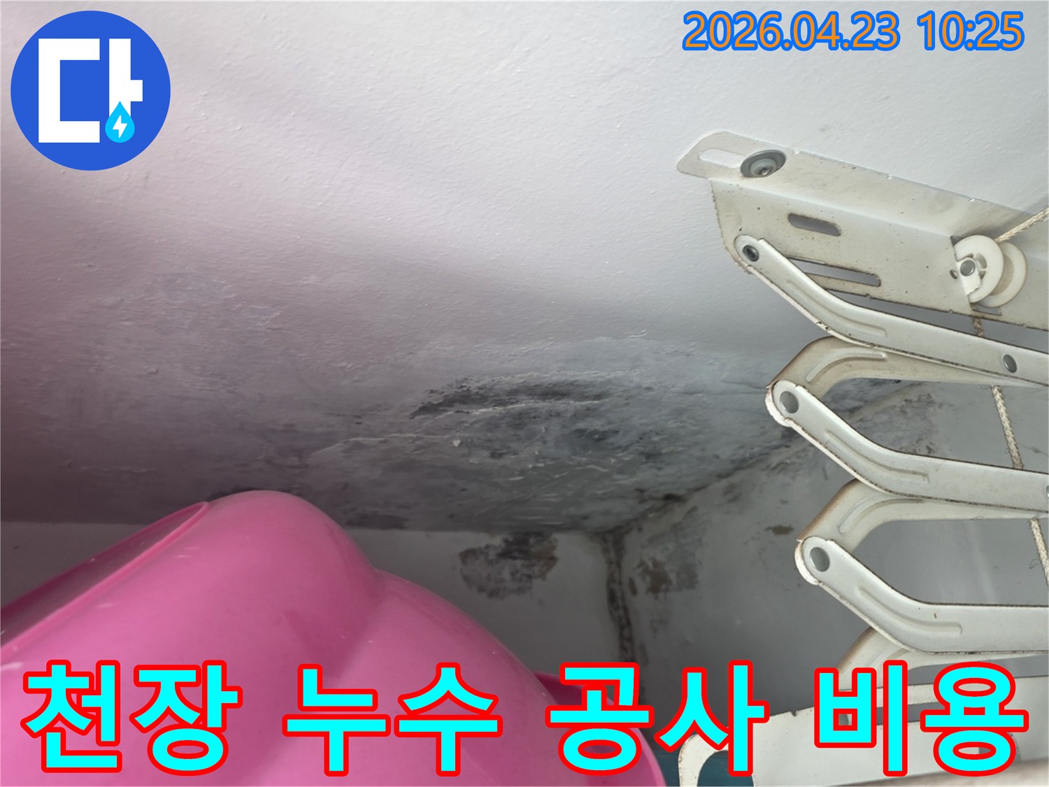 천장-모서리에-누수로-인한-습기와-곰팡이가-광범위하게-퍼진-모습