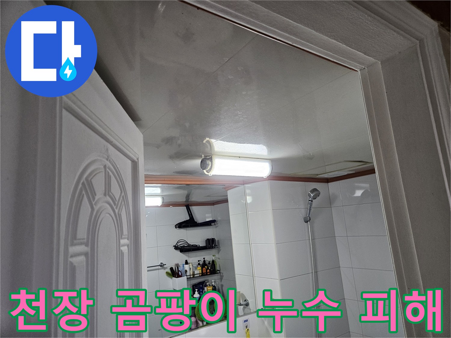 이 이미지는-안양 청호아파트-화장실 천장에-누수로 인해-발생한-심각한 곰팡이와-물자국을-보여줍니다.