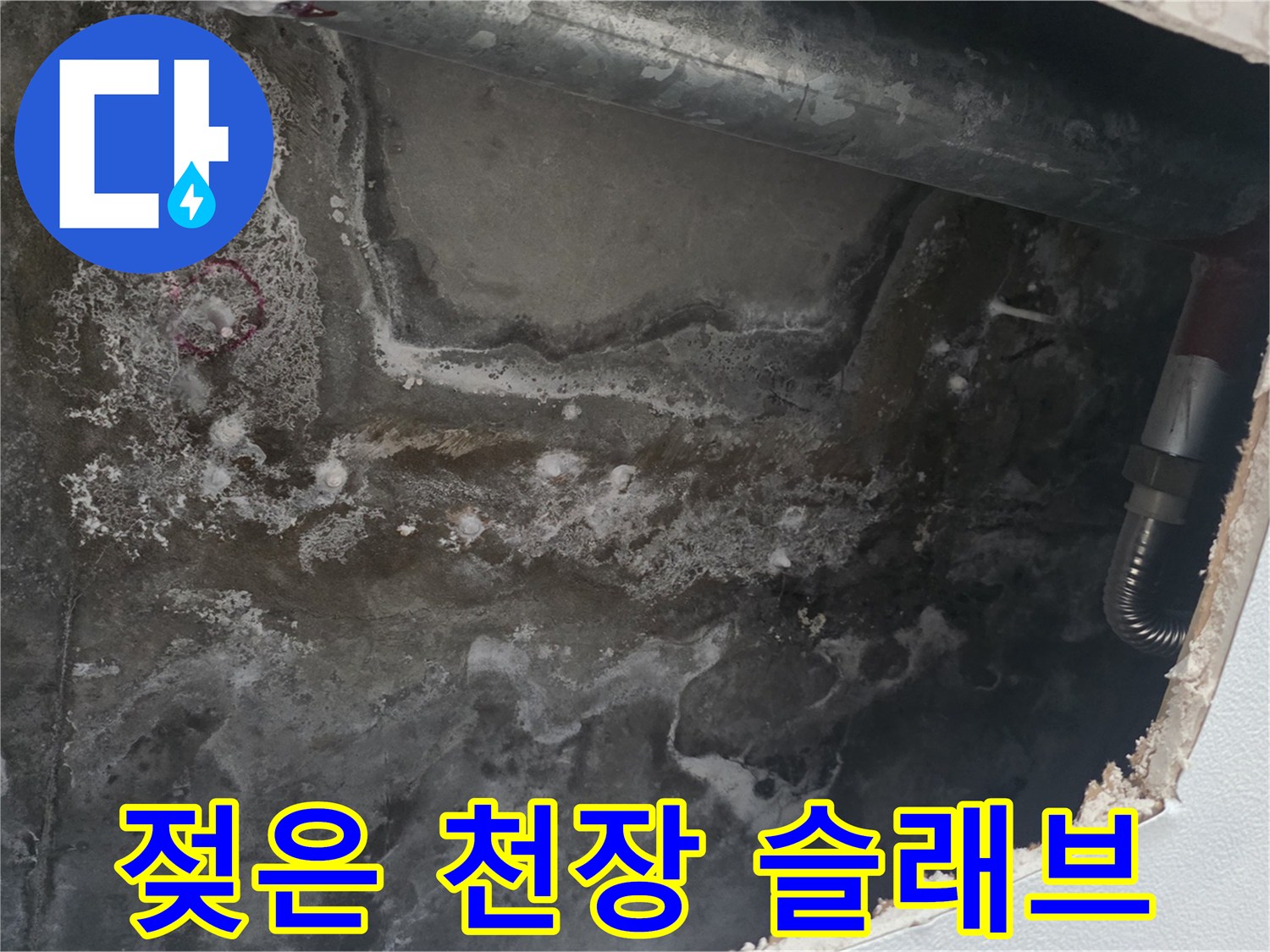 천장 내부 콘크리트 층에 발생한 누수 흔적 사진