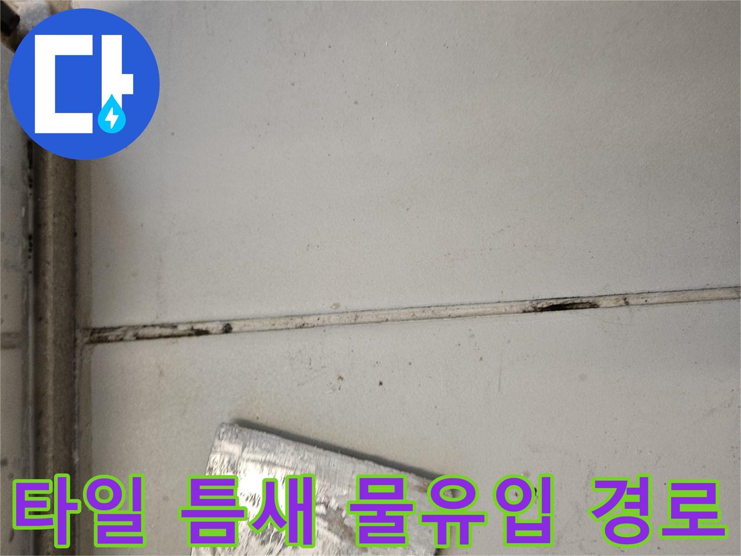 타일과 타일 사이 벌어진 공간 및 줄눈 손상 부위