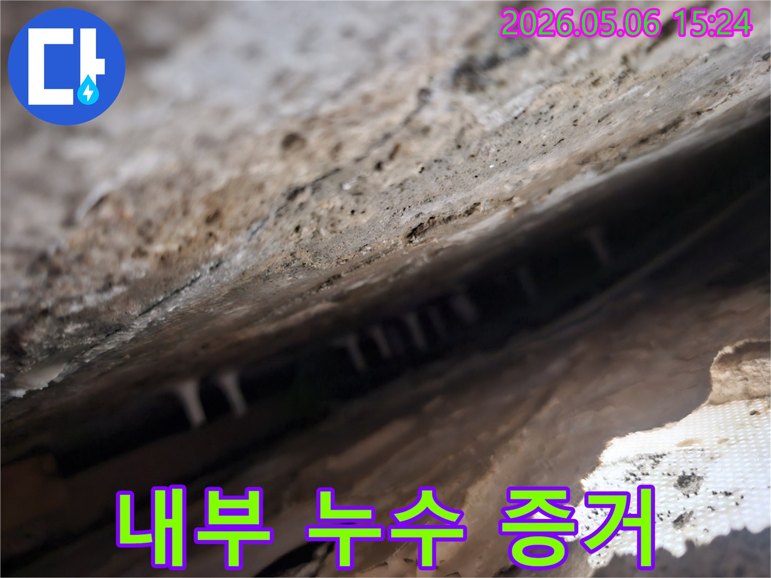 건물-내부-틈새에서-발견된-오랜-기간-지속된-누수의-명확한-증거인-백화-현상을-확대한-사진입니다