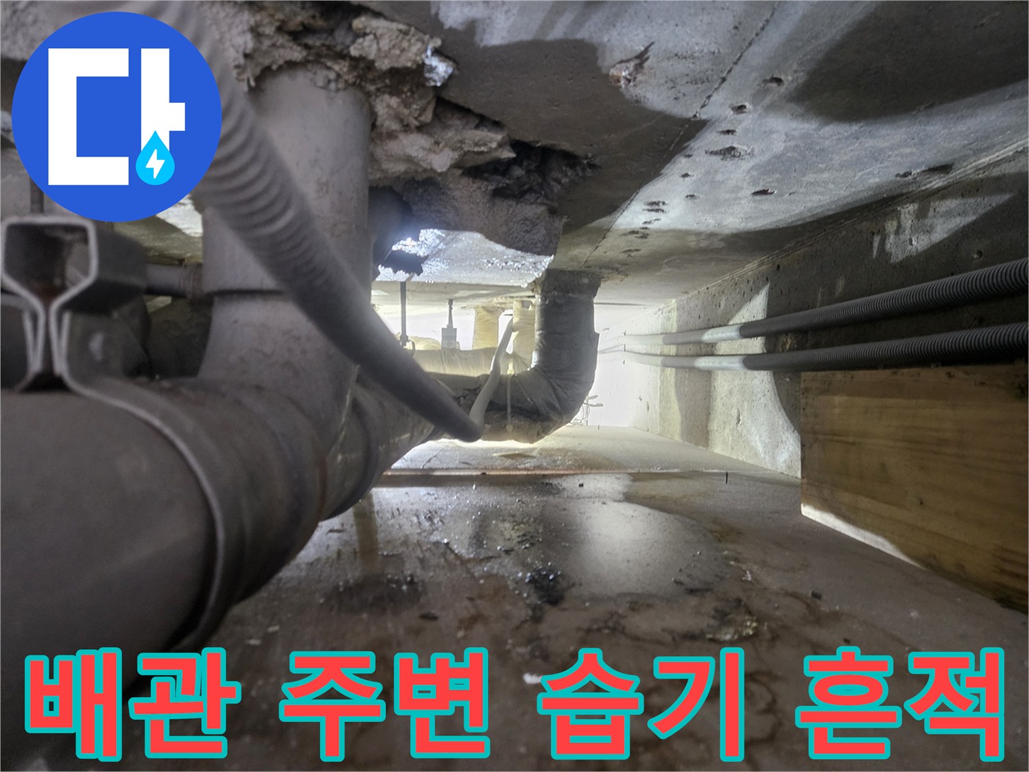 천장 내부-배관 주위-물샘 흔적 확인