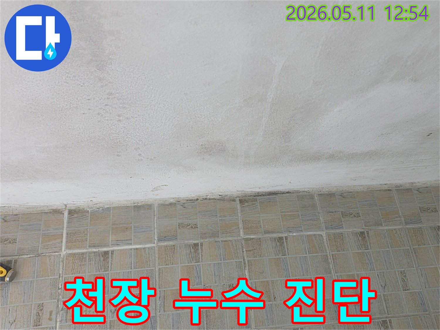 누수-진단을-위해-천장의-물자국과-변색-상태를-촬영한-현장-사진