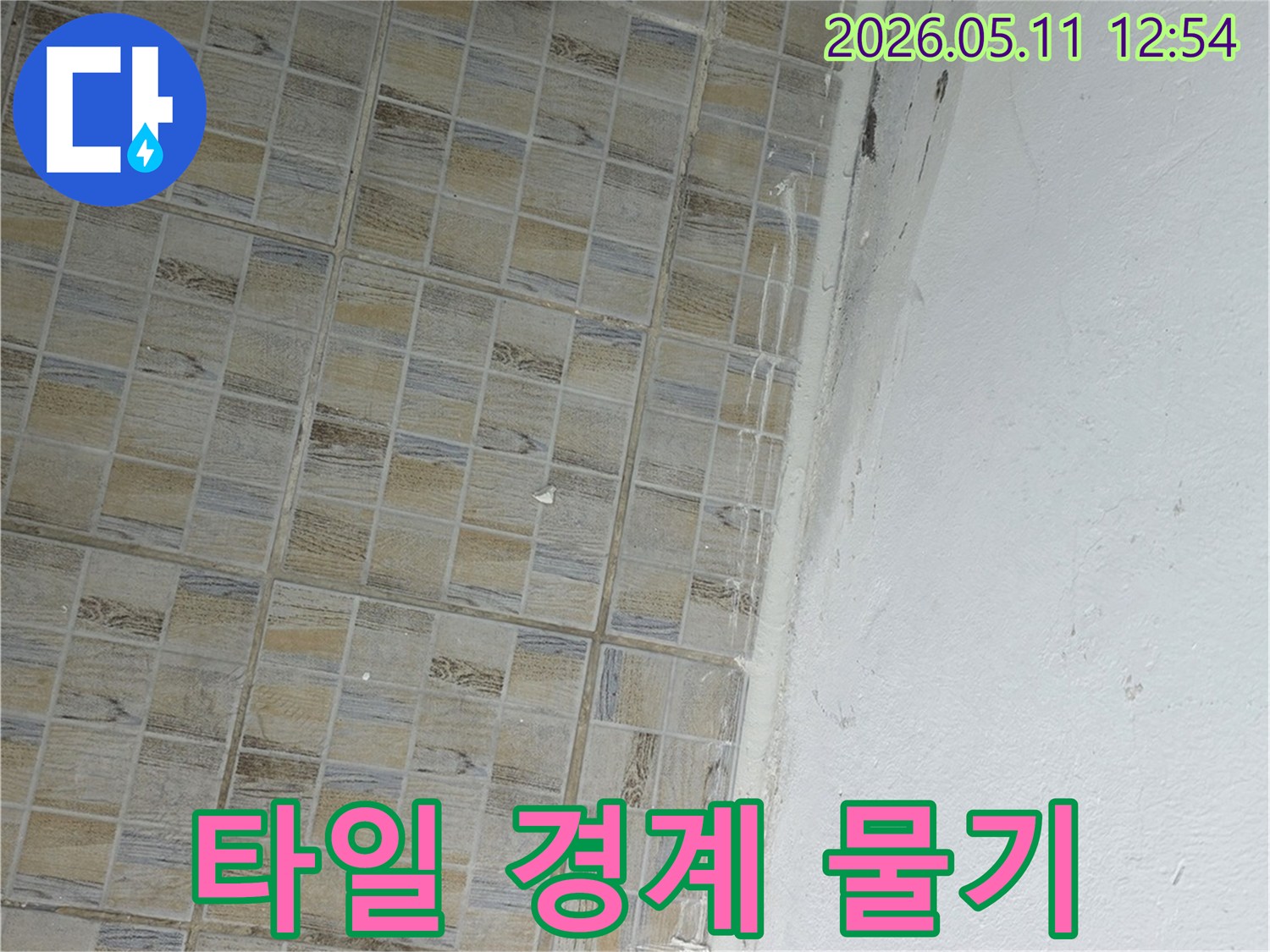 이 이미지는-서울 양천구 신안파크아파트의-타일-경계면에서-발생한-누수로-인한-물기와-곰팡이를-보여줍니다.