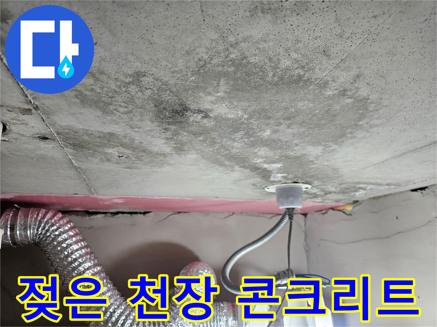 누수로-인해-습기를-머금은-천장-콘크리트-표면