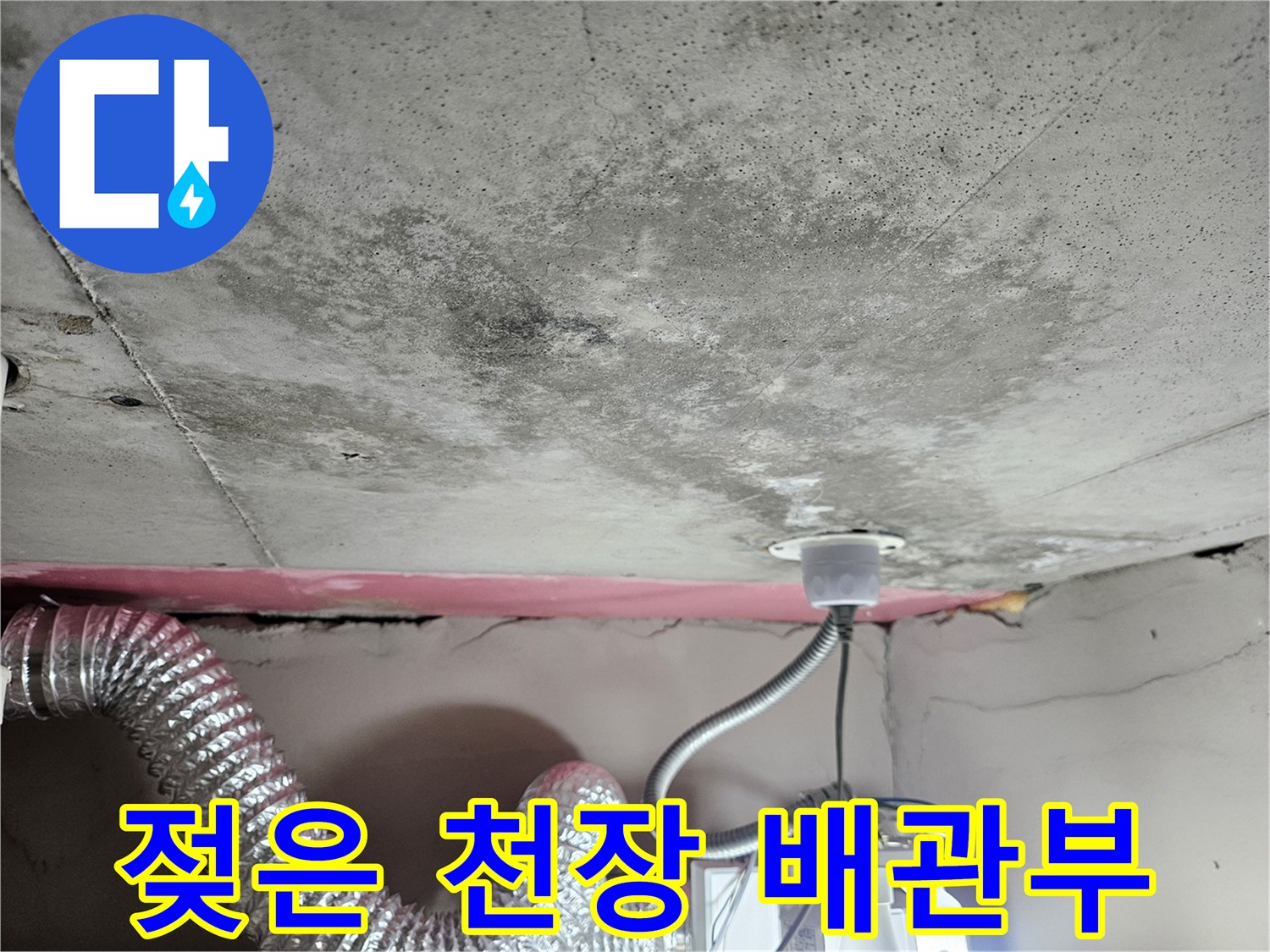 습기 찬 천장 내부-곰팡이가 발생한 배관 주변