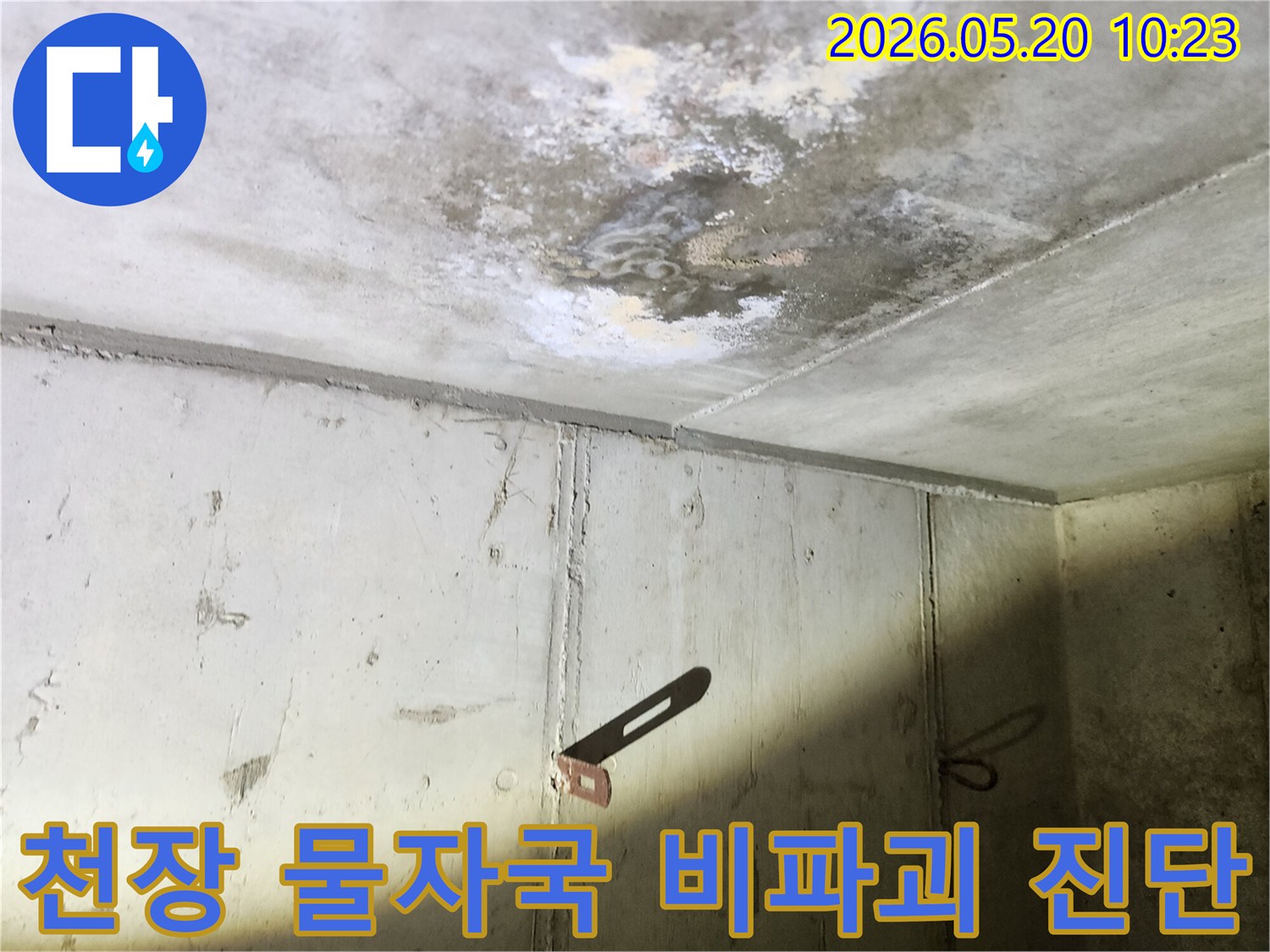 콘크리트 천장에 생긴-물자국과 곰팡이를-비파괴 방식으로 진단하는 모습