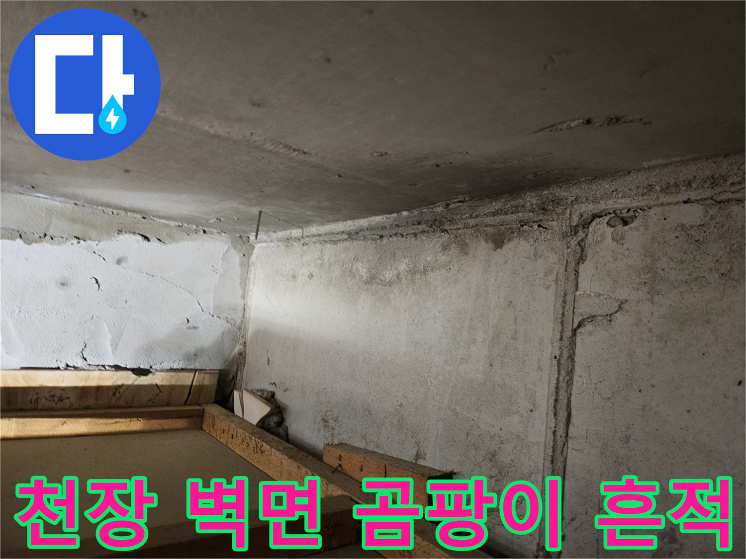 습기로 인해 변색된-아파트 천장과 벽체 경계 부위