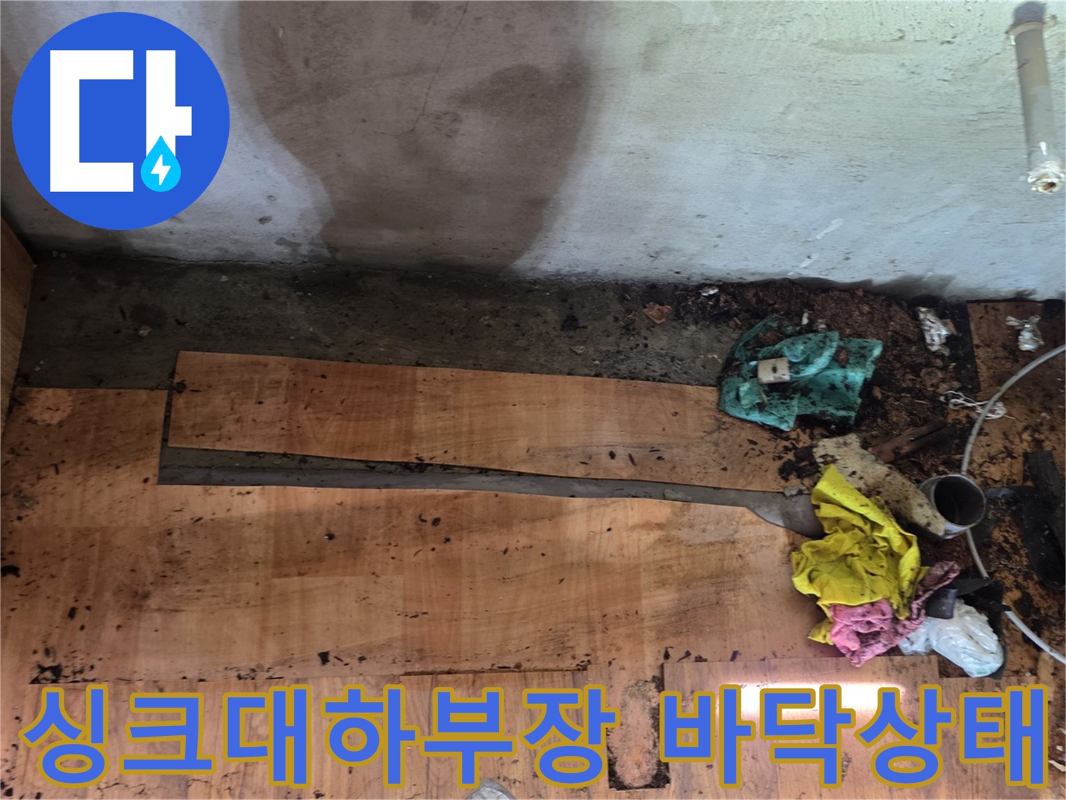 광명 현장-싱크대 하부장 바닥의 습기와 곰팡이 발생 상태