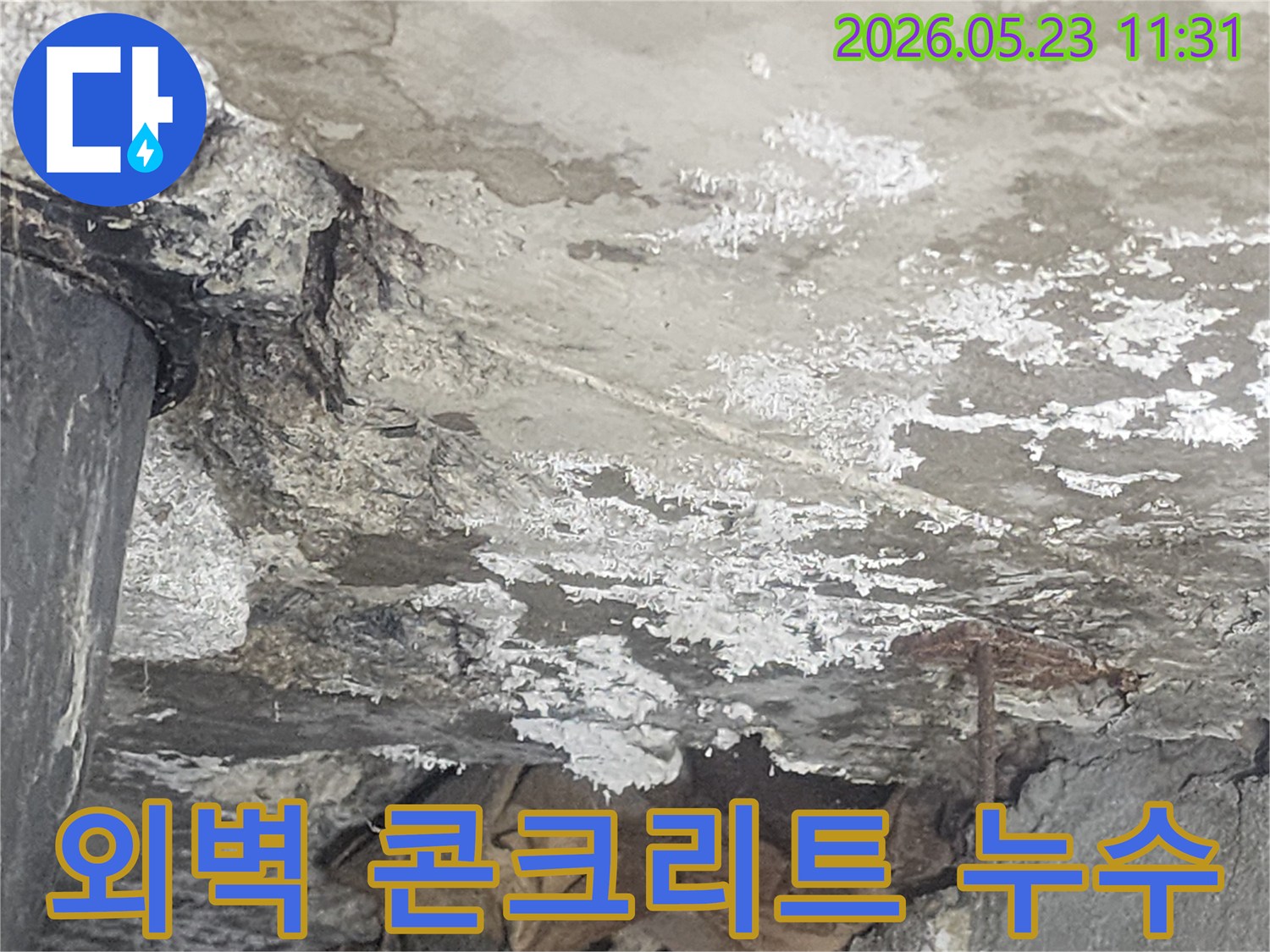 외벽-콘크리트에서-발생한-누수-흔적과-부식이-확인되어-정밀-탐지가-필요한-상황입니다.