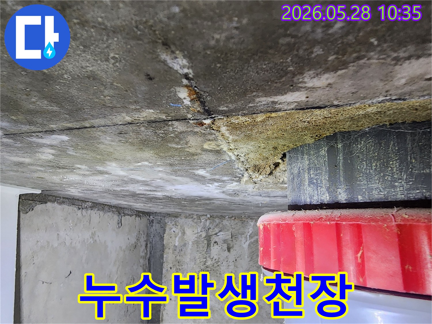 오래된-아파트-천장의-물샘-현상으로-인한-곰팡이와-부식된-흔적