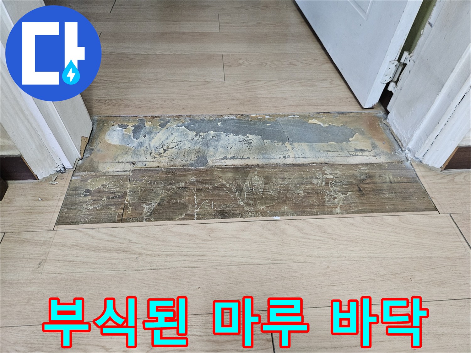 습기로 인해 부풀어 오른 현관 마루 사진