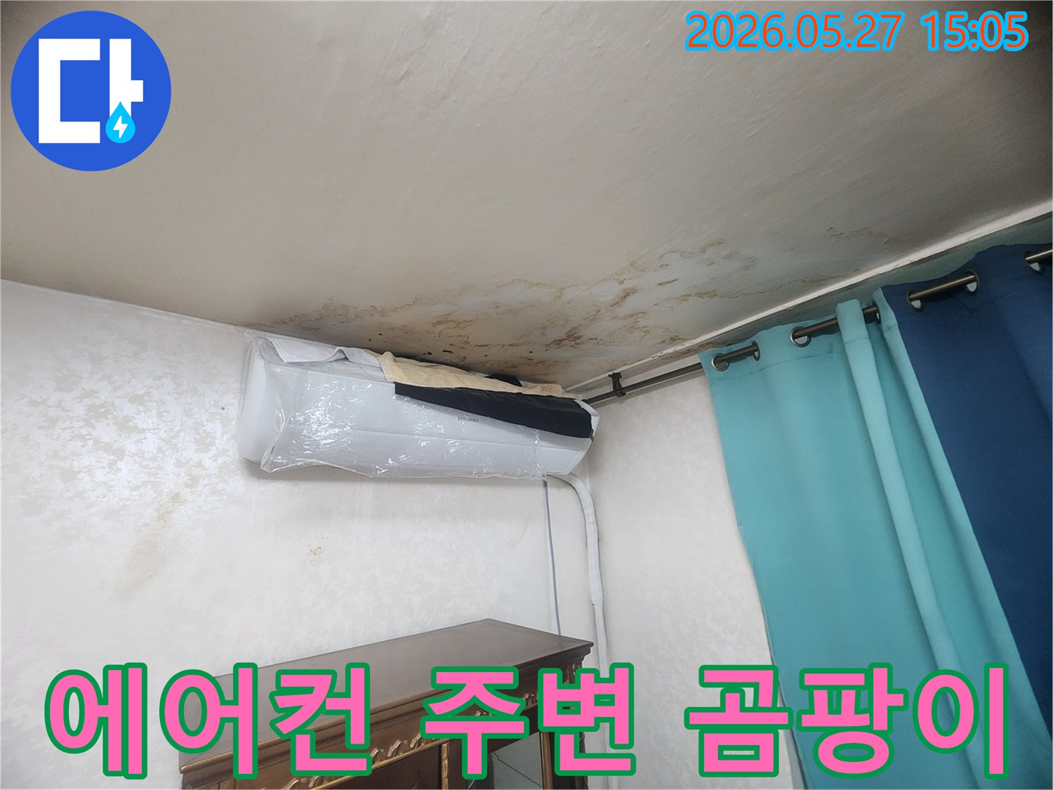 물이 새어 곰팡이가 생긴-아파트 천장-누수 원인 파악이 시급한 상황