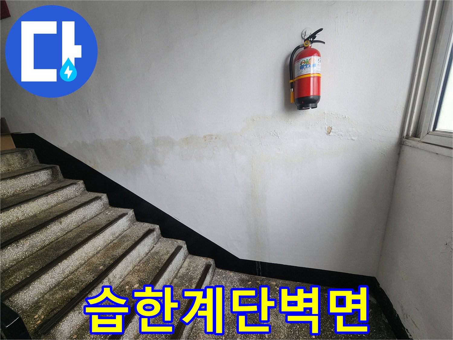 이-사진은-인천 남동구 아파트 계단 벽면의-습하고 지저분한 상태를-보여주며-쾌적한 환경 조성을 위한-누수 해결의 필요성을-강조합니다