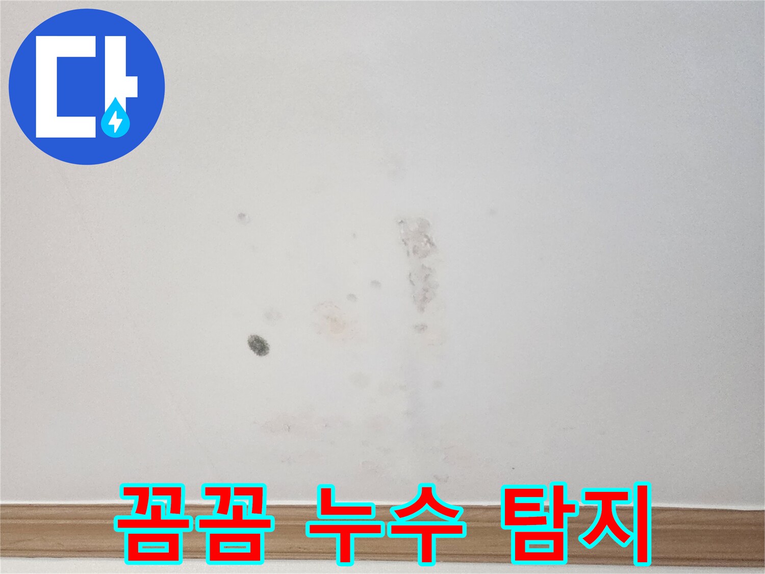 아파트 벽면에 발생한 누수 흔적을-누수 전문가가-꼼꼼하게 탐지하는 과정을-보여주는 현장 사진