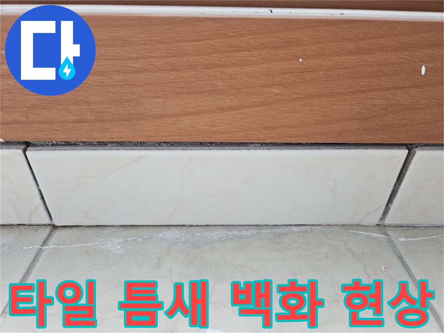 하얀색으로 변한 타일 줄눈과 미세 균열 부위