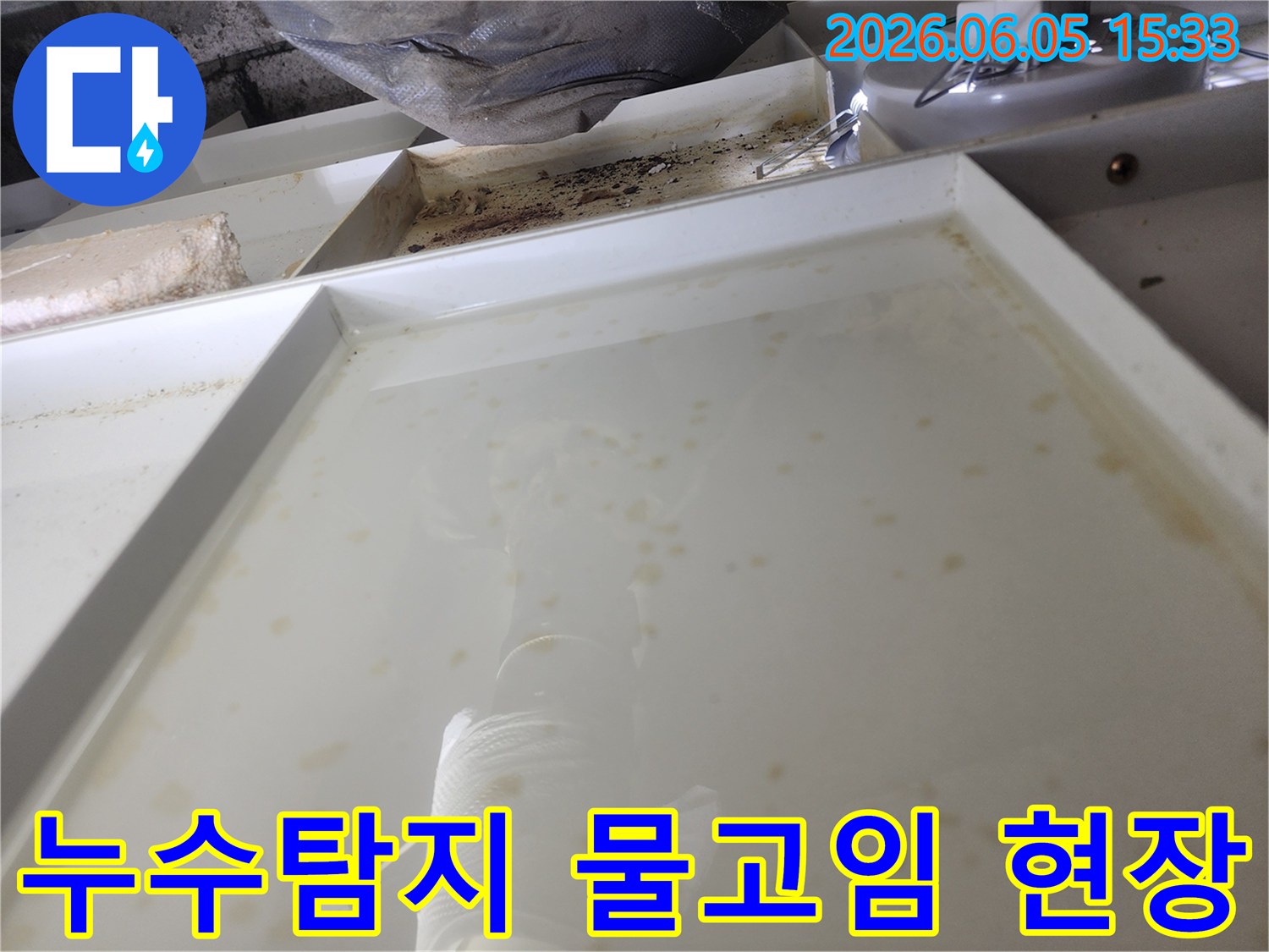 누수 탐지 현장에서 발견된 물 고임-정확한 원인 분석을 위한 증거
