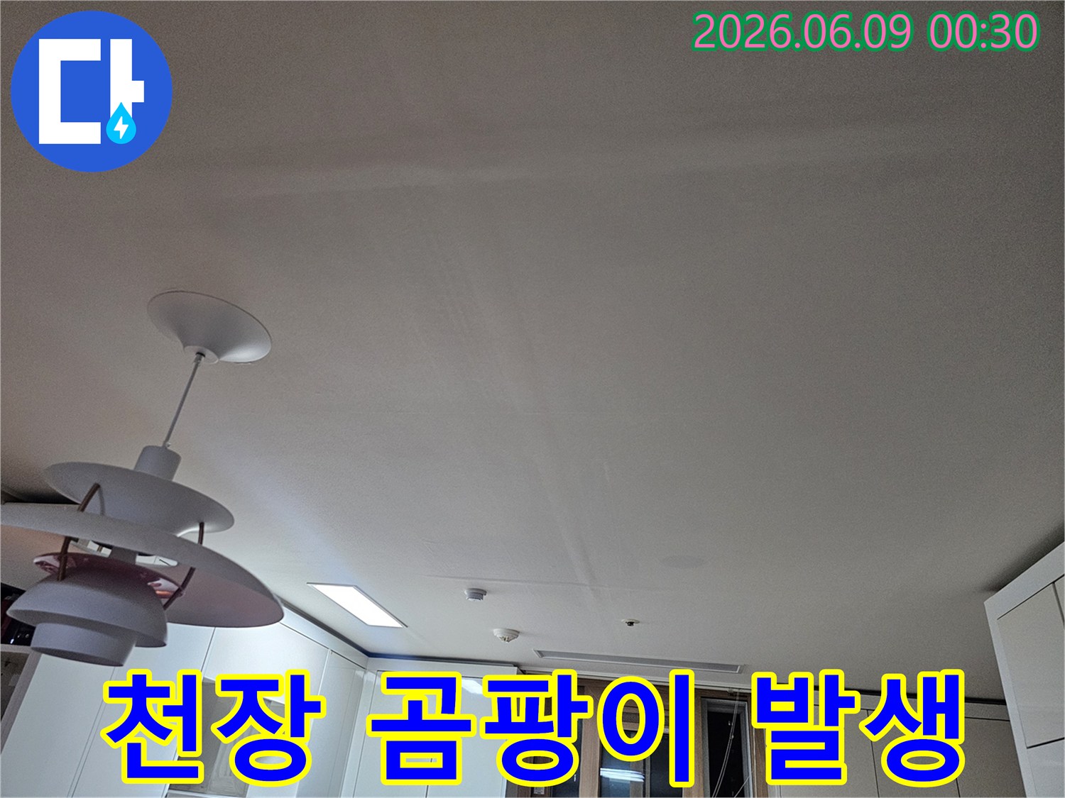 누수로-인해-천장에-곰팡이가-발생한-모습을-보여주는-사진입니다
