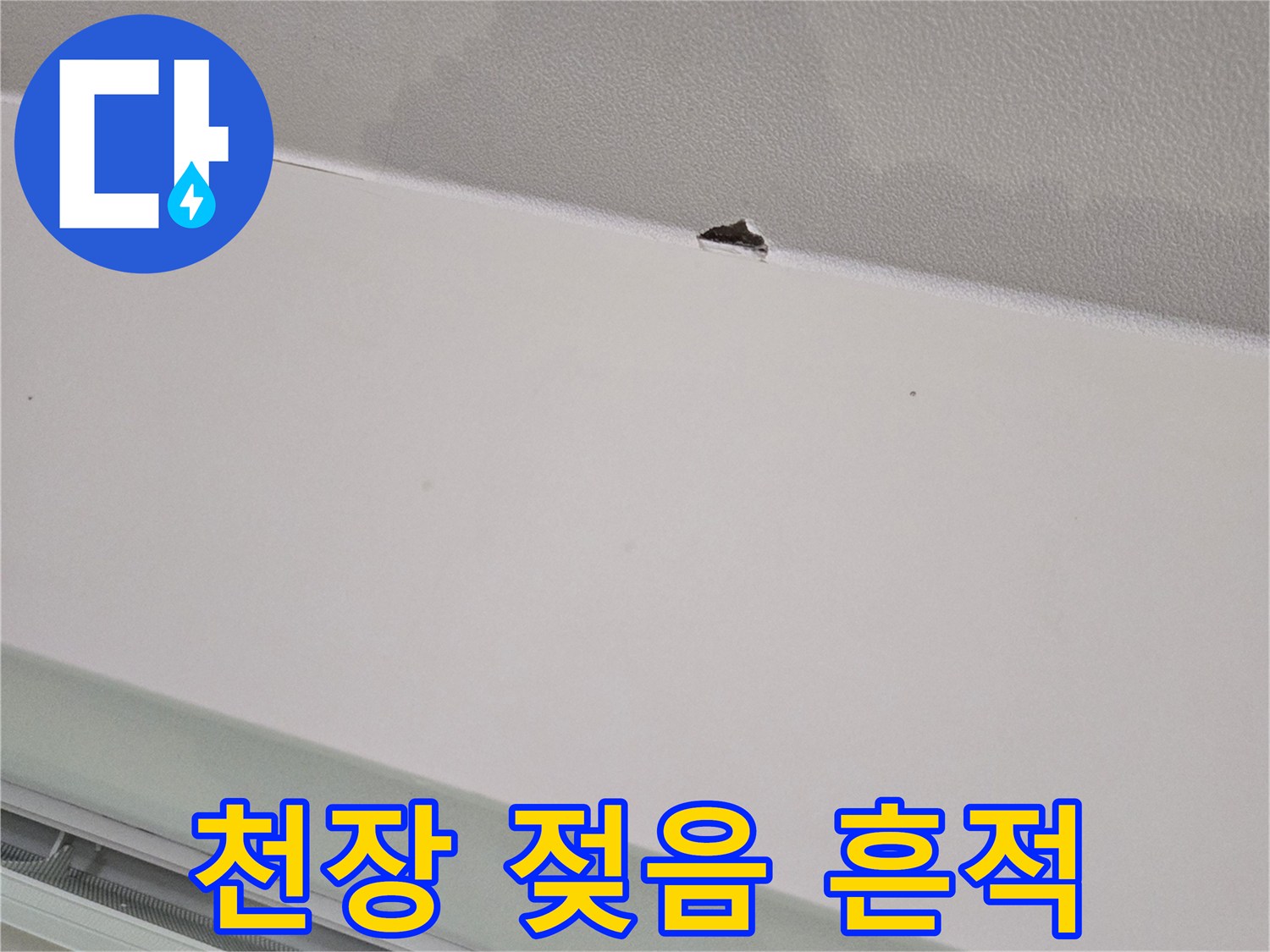 천장 도배지에 나타난 물샘 흔적과 얼룩