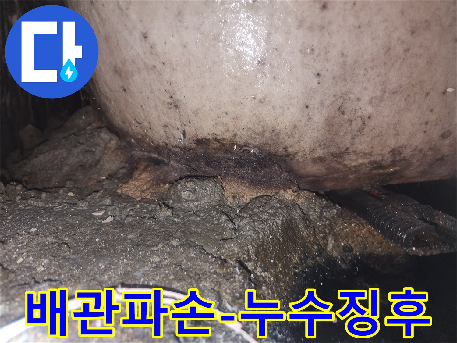 누수 지점에서 발생한 곰팡이와 물때-그리고 부식된 배관의 심각한 상태