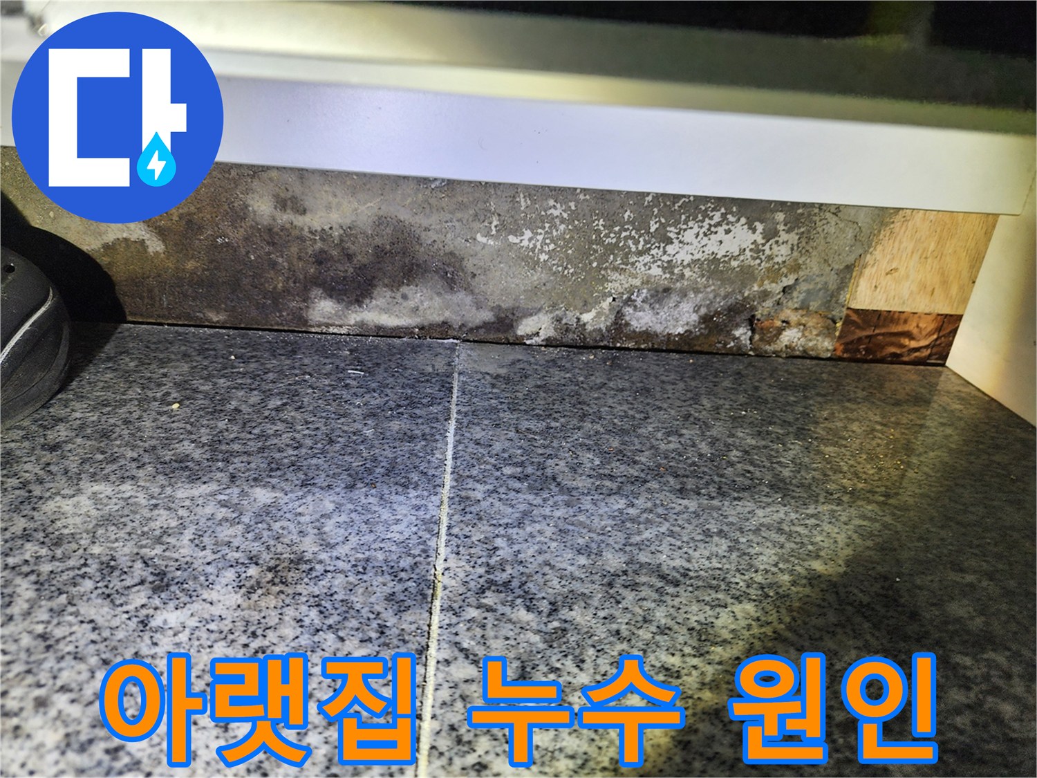 4층-바닥의-젖음-현상과-벽면-하단의-습기로-인해-아랫집-누수-원인을-파악하고-있는-모습입니다