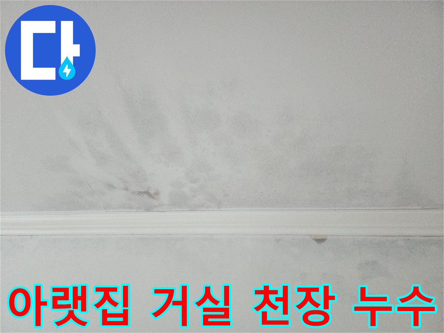 아파트 거실 천장에 발생한 심각한 누수-얼룩과 곰팡이 흔적