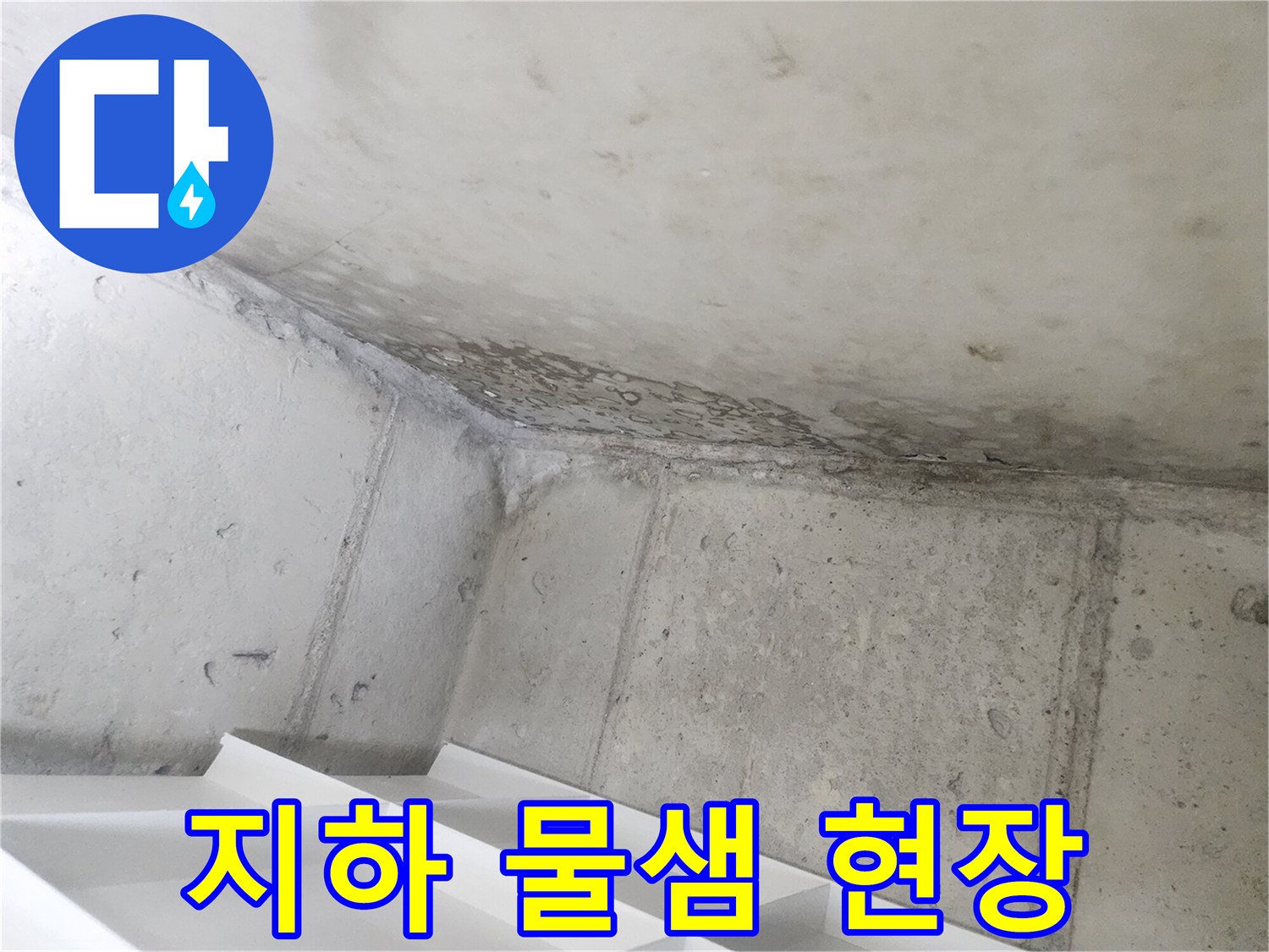 아파트 지하의-콘크리트 벽면에서-물이 새는-현장을-포착한-사진입니다.