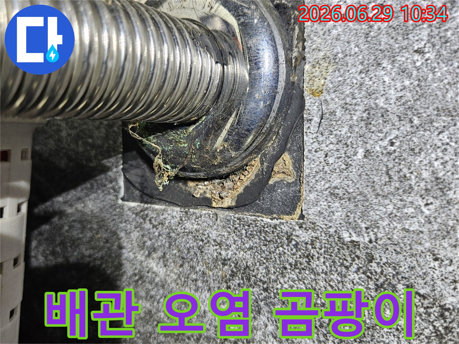 중계동-아파트-누수-현장에서-발견된-배관-주변의-오염과-곰팡이-흔적