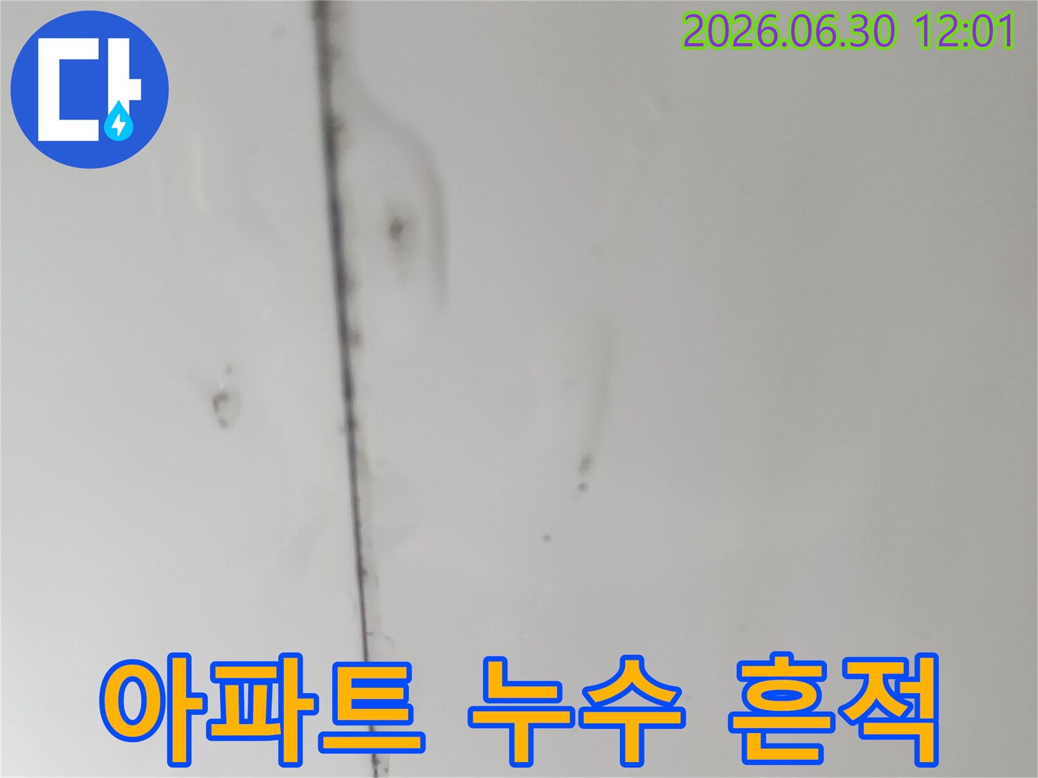 천장-이음새-부분에-물기가-스며들어-생성된-곰팡이와-함께-표면이-변색된-모습을-촬영했습니다.