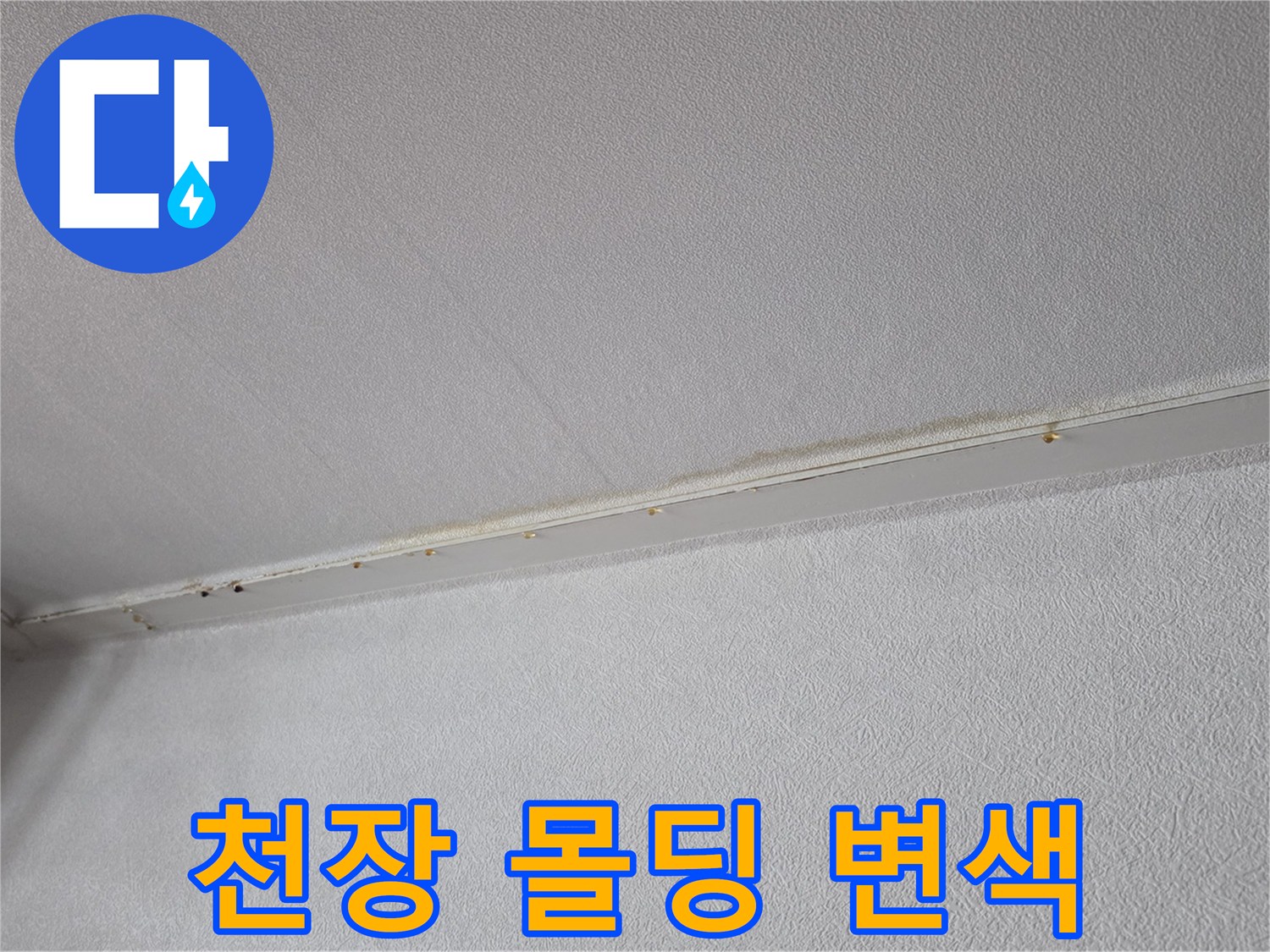 천장 몰딩 경계면의 습기로 인한 변색 부위