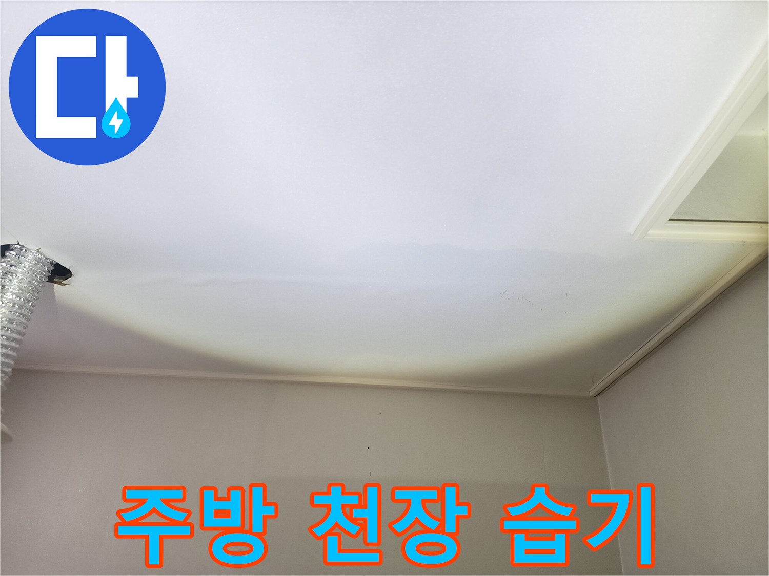 습기가 번져나간 주방 천장의 변색된 부분