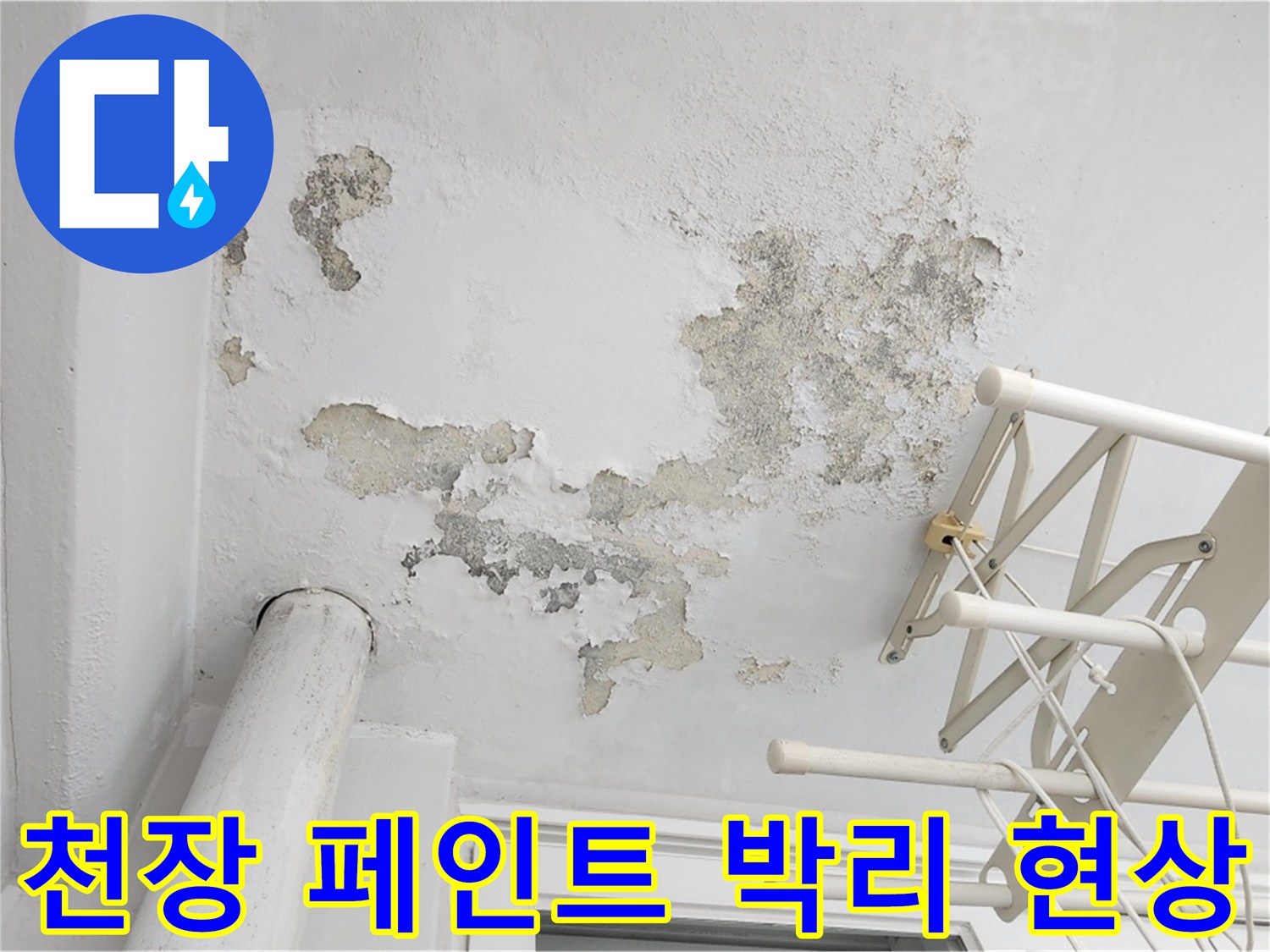 베란다 천장 벽면의-페인트 들뜸과 곰팡이 오염 부위