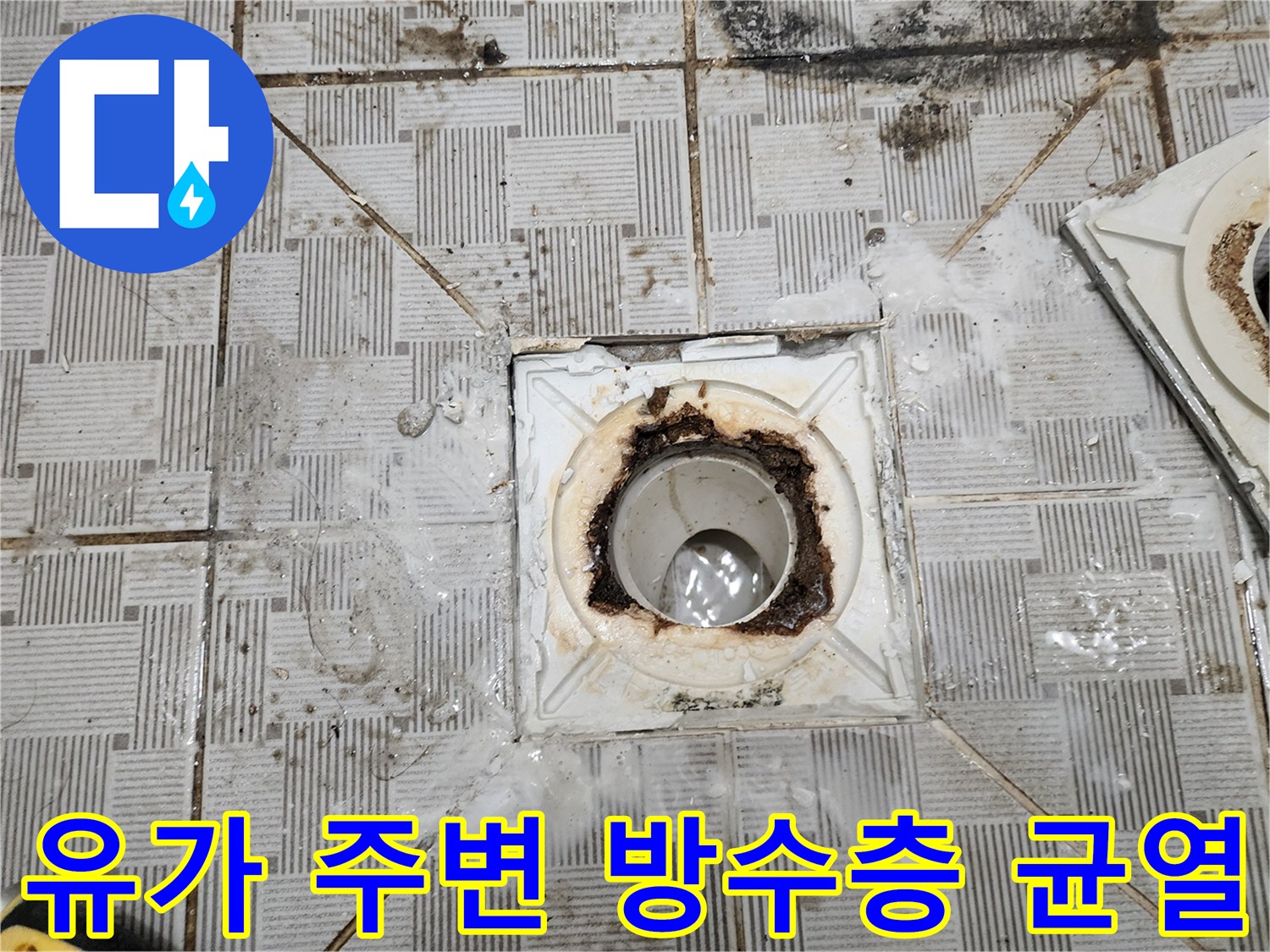 배수관-주변의-균열된-방수층-및-이물질