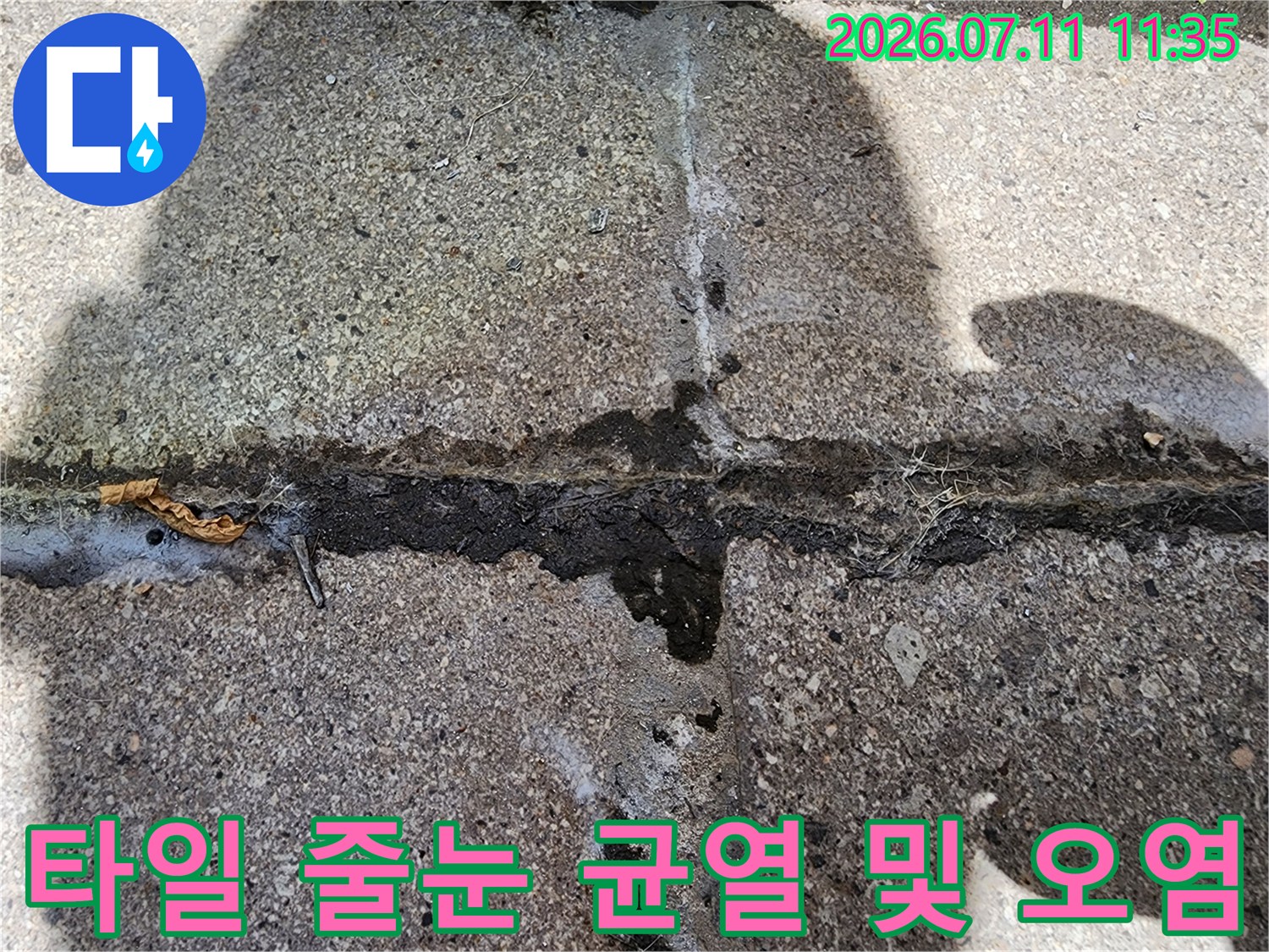 갈라지고 변색된 타일 사이의 줄눈부위 근접 촬영 사진