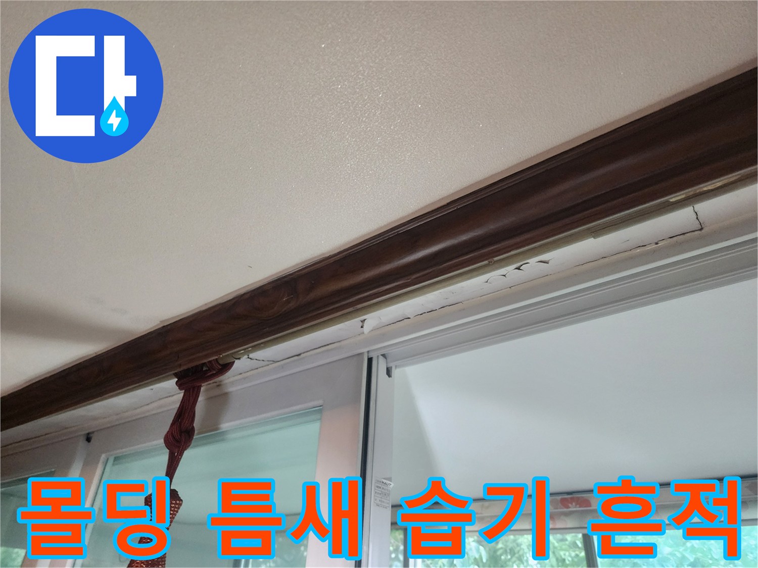 나무 몰딩 틈새에 나타난 누수 및 습기 현상
