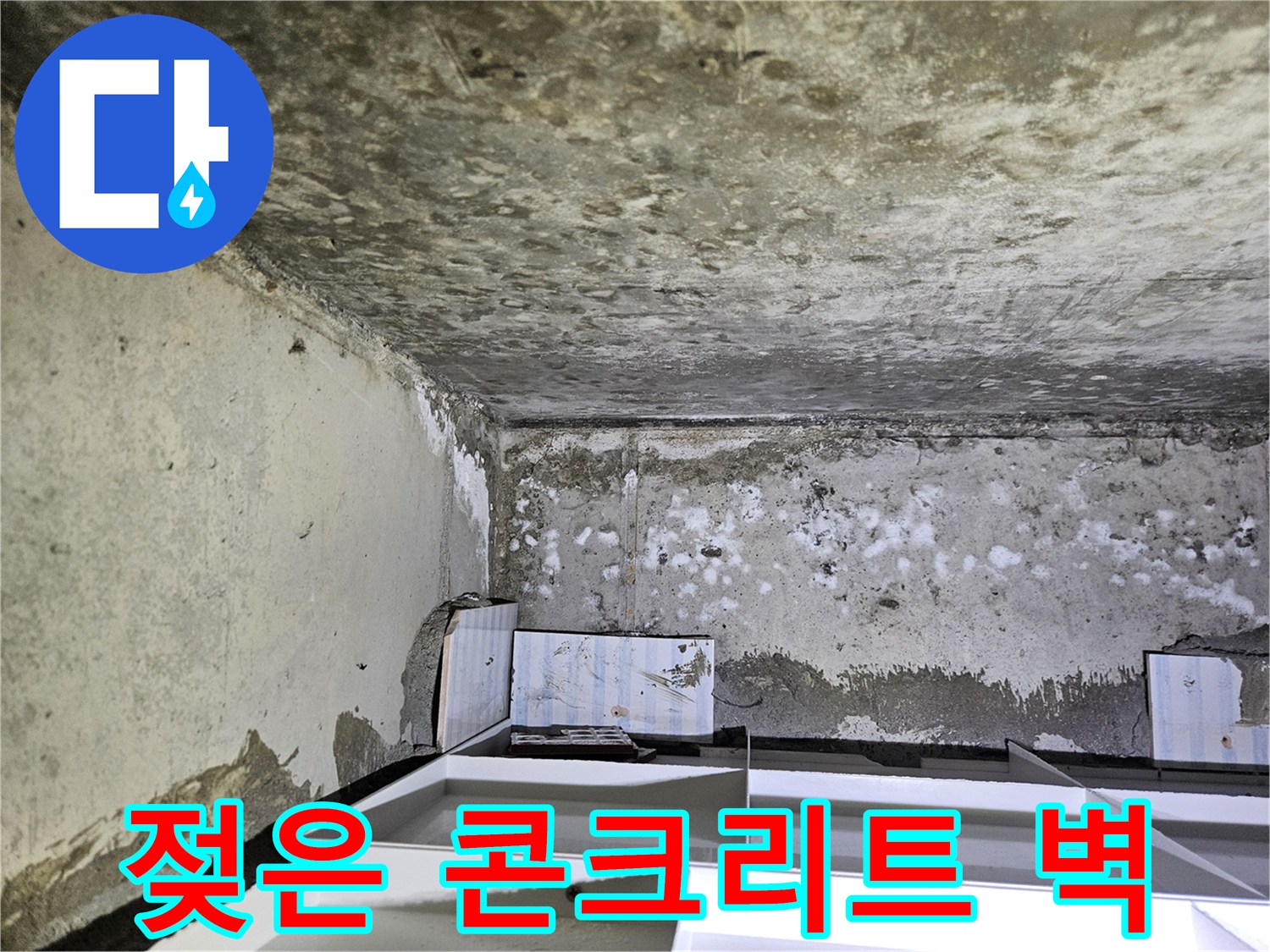 물기에-젖어-얼룩진-화장실-내부-벽면