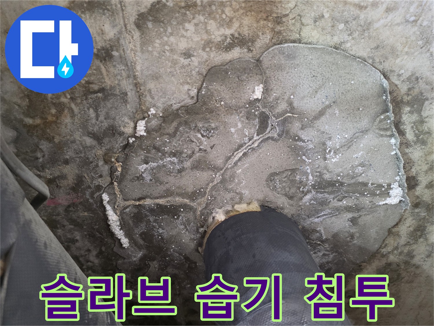 천장-내부-콘크리트-젖음-및-백화현상-발생