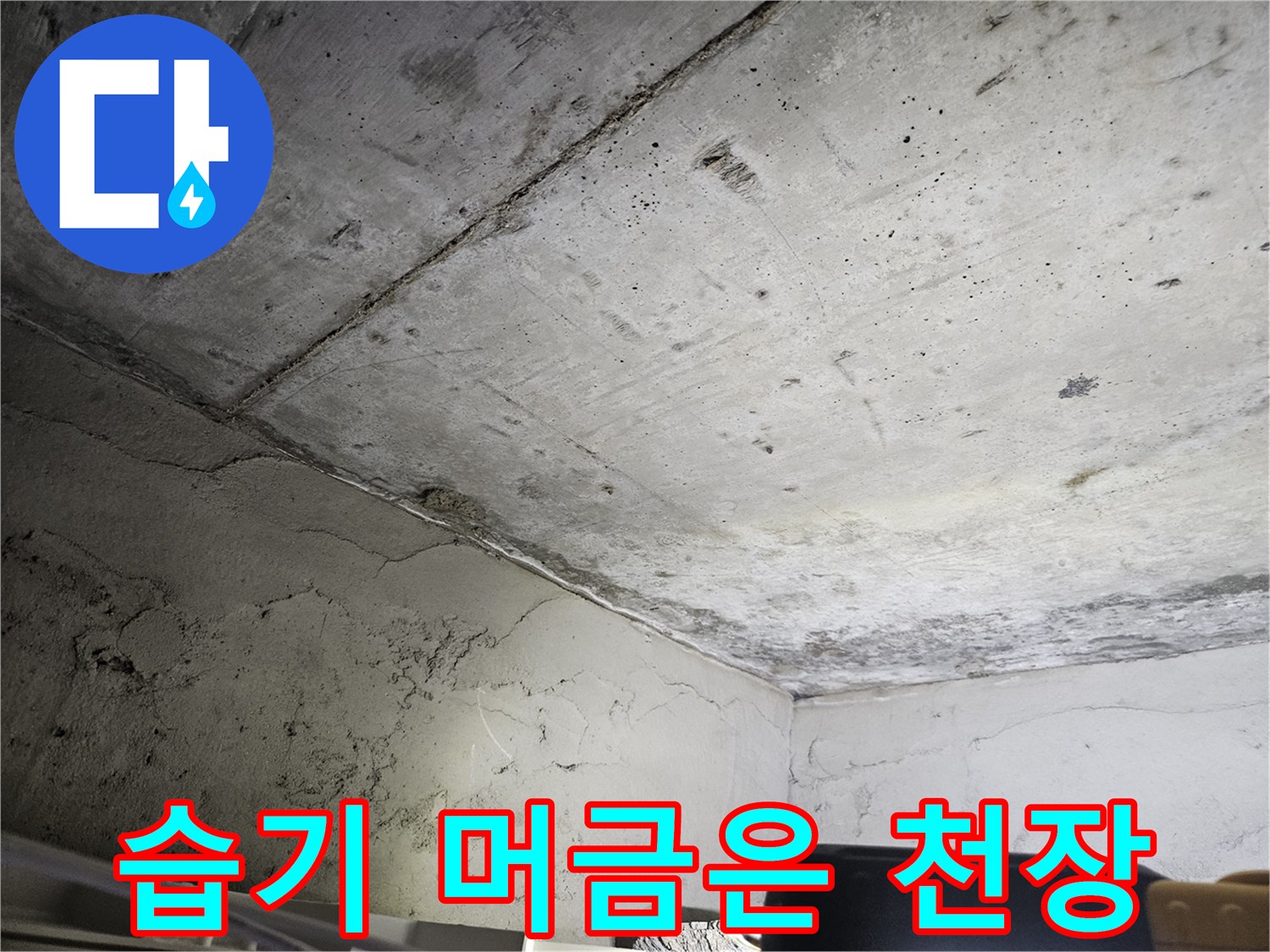누수가 진행 중인 - 거친 콘크리트 천장 표면