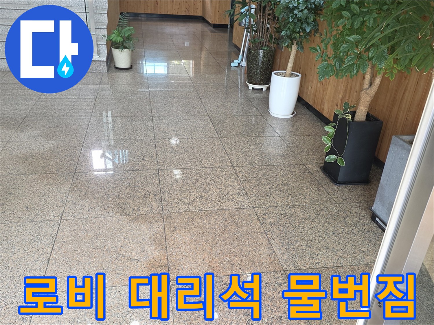 김포 통진 로비 입구 대리석 바닥의 물 번진 흔적