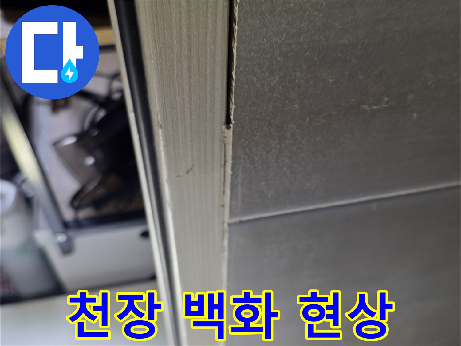 화장실 천장 슬라브에 나타난 하얀 백화 현상과 습기 상태