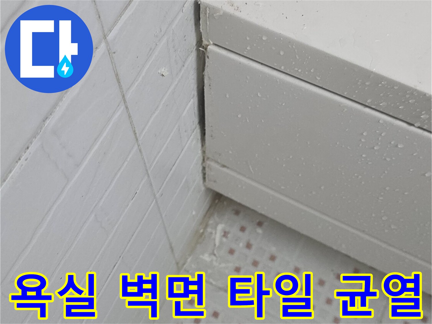 벽면 타일 하단부의 미세한 균열과 틈새를 촬영한 사진