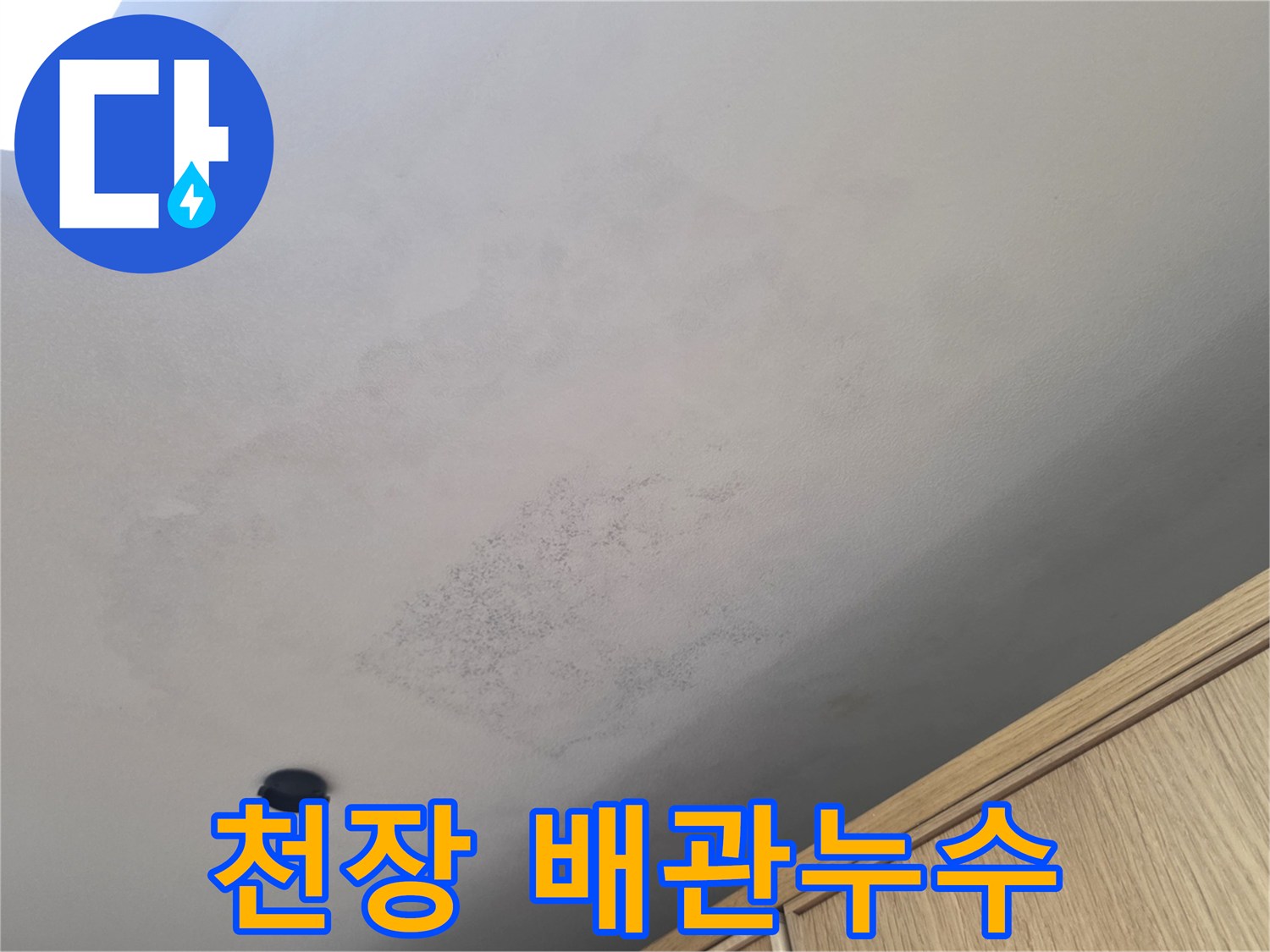 주방 천장면-물샘 현상으로 인한 넓은 얼룩 부위
