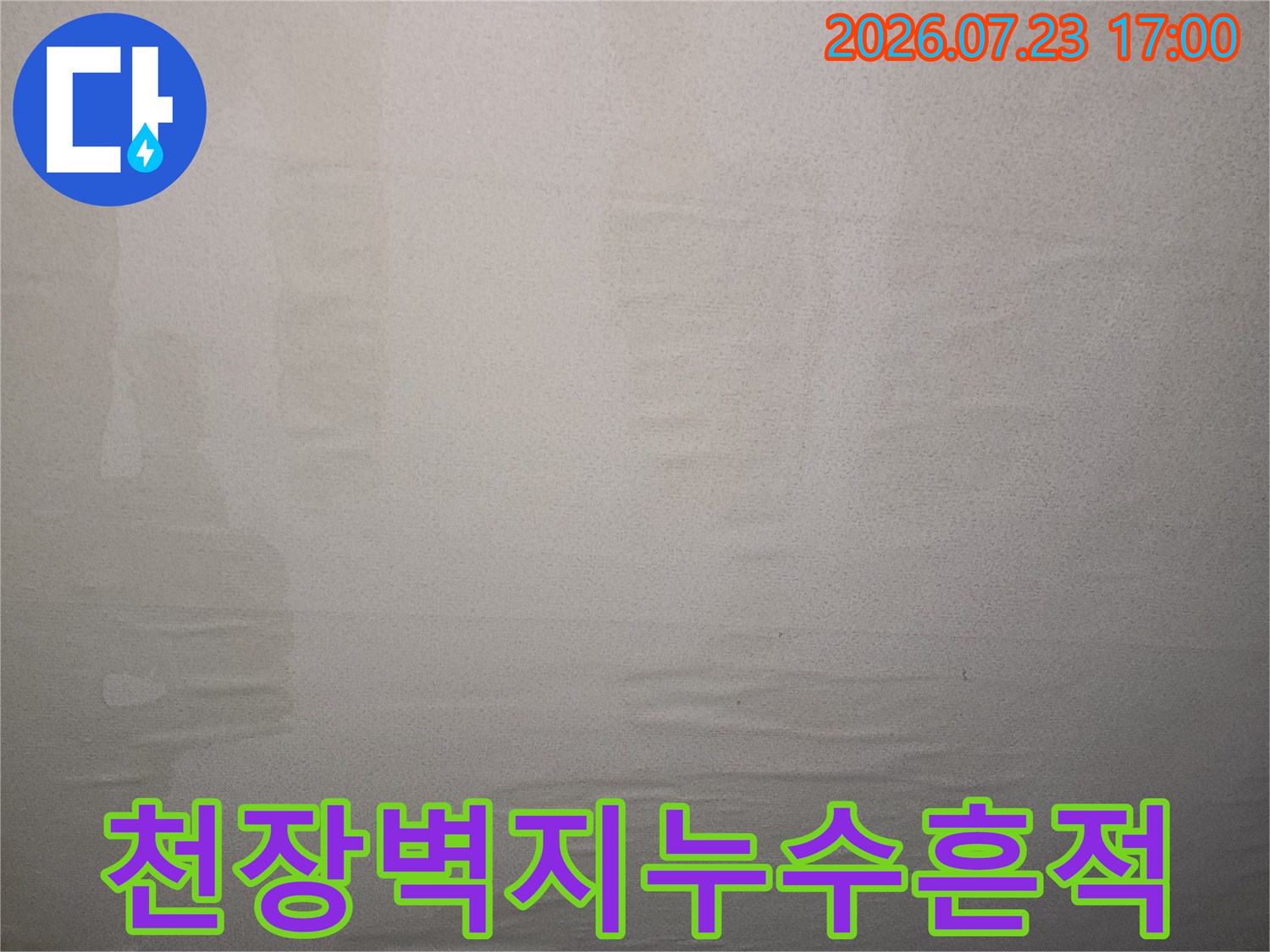습기가 스며들어 얼룩이 생긴 거실 천장의 모습-사진
