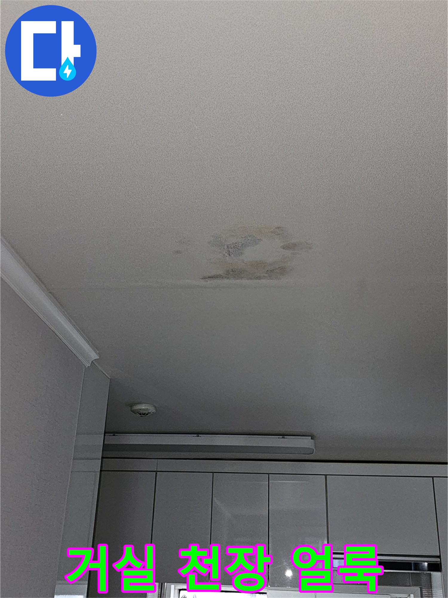 누수가 발생한 아파트 거실 천장의 모습